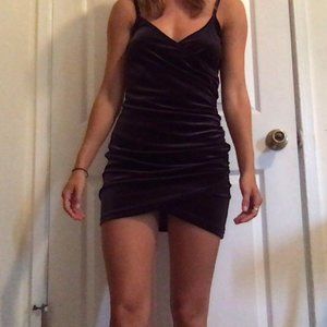 Dark grey/purple velvet crossover mini dress